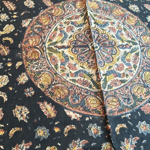 Vintage 1940s Handblocked India Cotton Boho Scarf - Picture 2 of 9